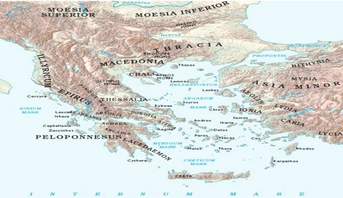 Map of Aegean Sea, Greece, Asia Minor and Mediterranean Sea Region